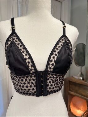 VICTORIA'S SECRET LONGLINE TRIANGLE STARBURST BRALETTE. BLACK/Medium
